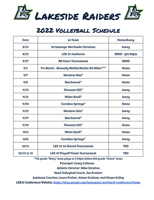  Lakeside Volleyball Schedule